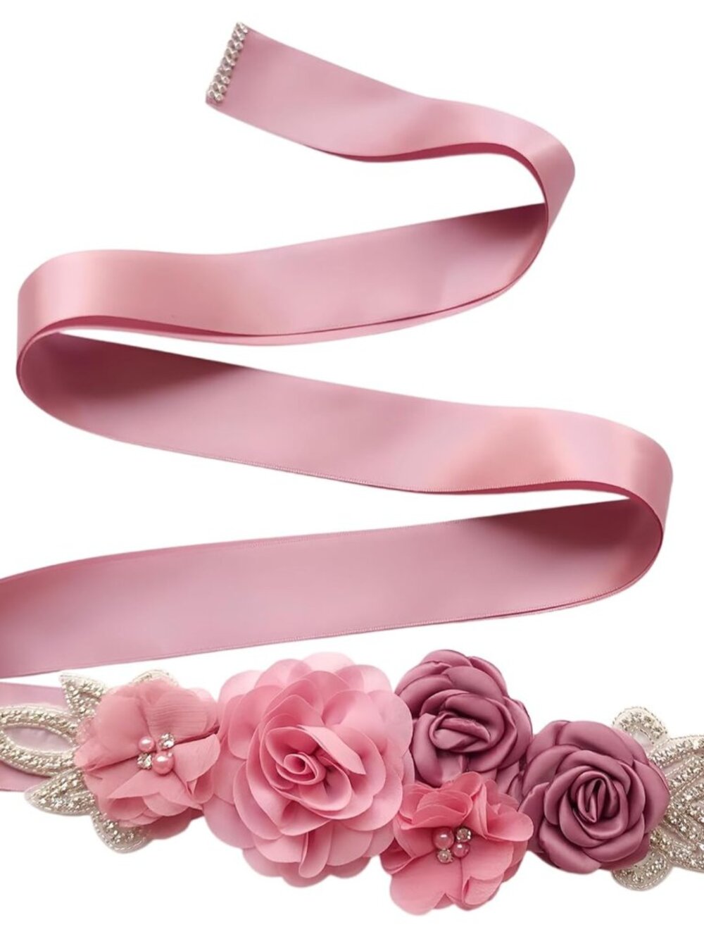 Sash Belt with Flowers Pearls Rhinestone for Wedding Bride/Baby Shower Dress